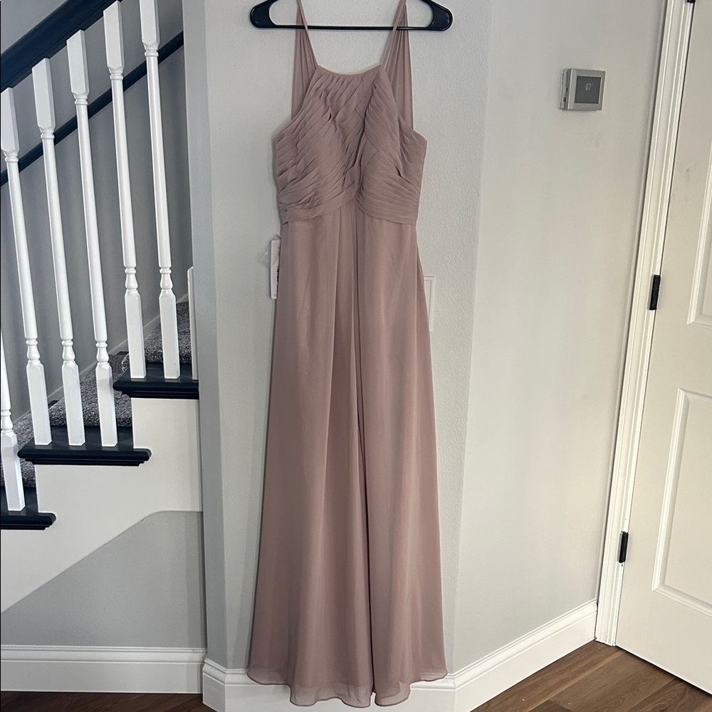 Azazie Ginger taupe halter maxi dress. Size 4 New